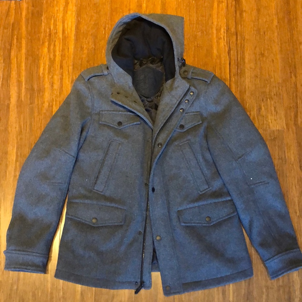 Black Rivet Grey Wool Peacoat MED